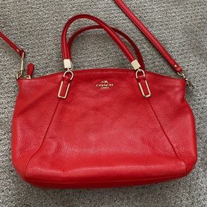 Coach All Pebbled Leather Purse Bag in Excellent Condition, Reddish Orange Color